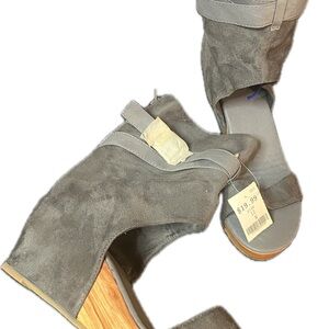 Hot Tomato Gray Wedge Sandals with Chunky Heel and Ankle Strap